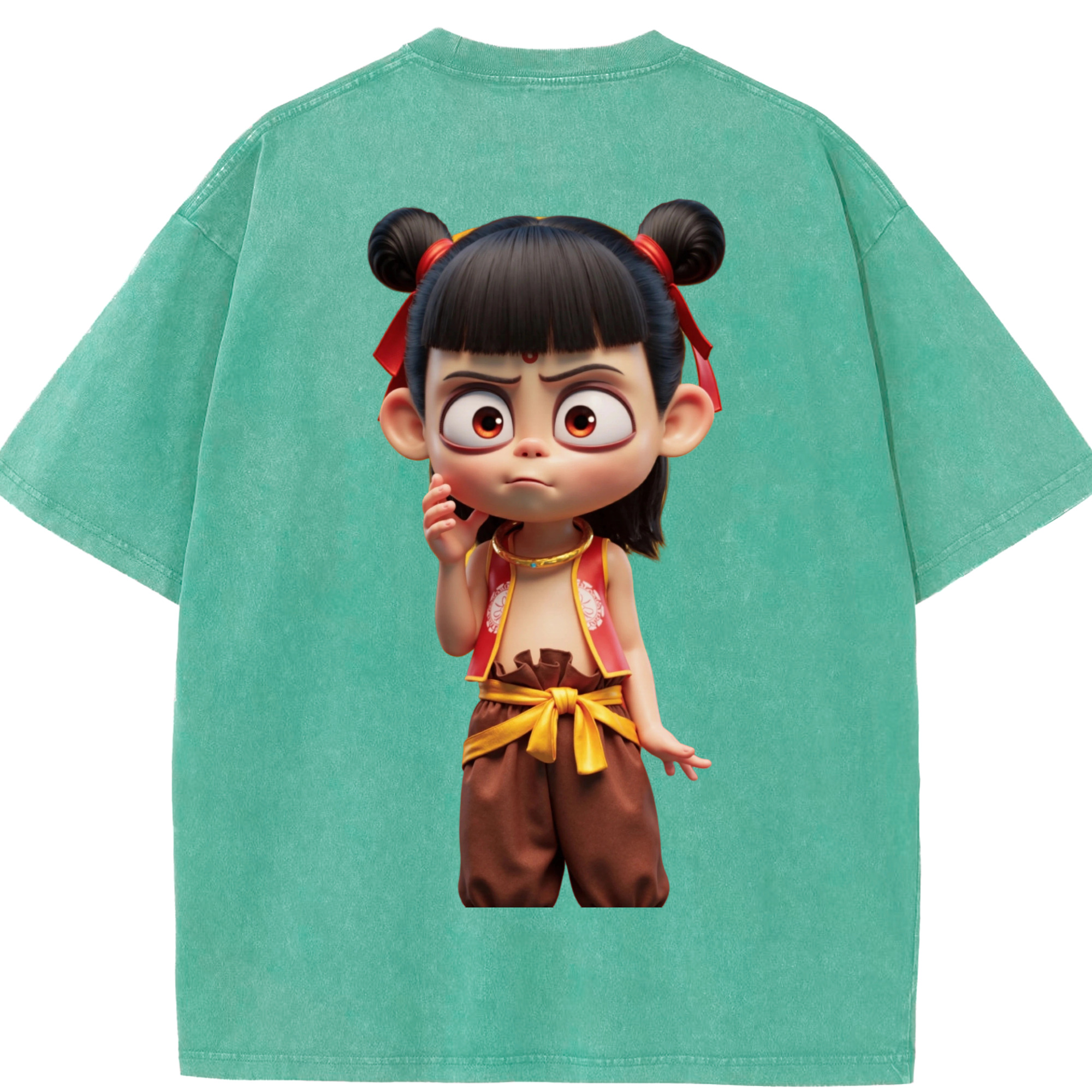 （画像用） Ne Zha 2 ナタ 魔童の大暴れ 綿100% ヴィンテージ風 半袖Tシャツ（背面プリント）